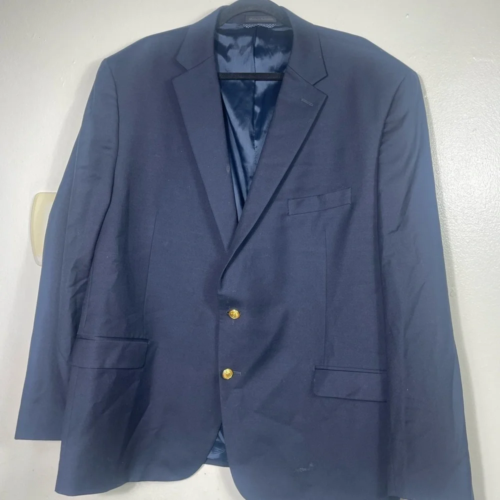 Lauren Ralph Lauren Gold Button Navy Blue sports Wool Blazer Jacket 48R